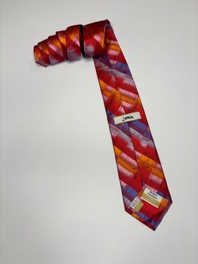 J. Garcia Silk Tie Modern Furniture Limited Edition Red Abstract Striped Tie Men